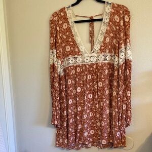 Rust Floral Top with Lace Details